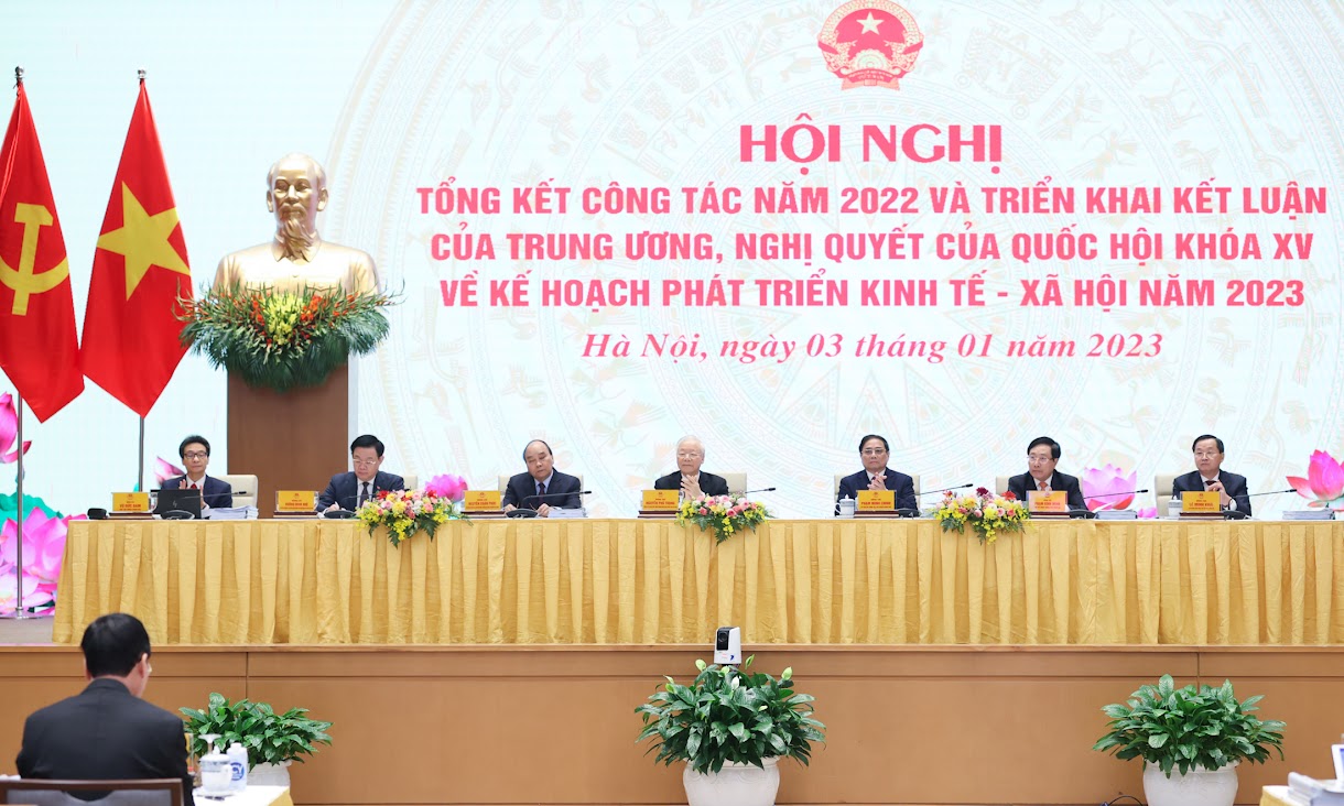 C&aacute;c đồng ch&iacute; l&atilde;nh đạo Đảng, Quốc hội, Ch&iacute;nh phủ dự hội nghị - Ảnh: VGP