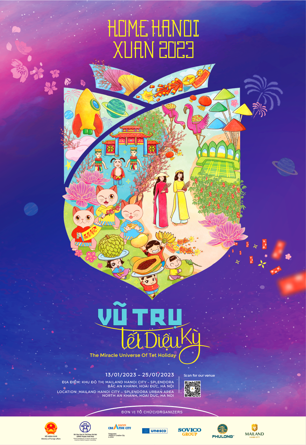 Đường hoa Home Hanoi Xuan 2023 hứa hẹn mang đến một bức tranh đa sắc m&agrave;u về Tết được vẽ bằng những biểu tượng từ truyền thống đến hiện đại.