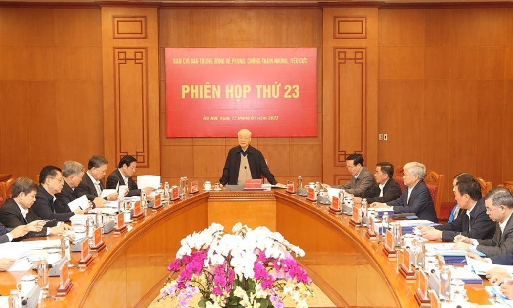 Bí thư Nguyễn Phú Trọng, Trưởng Ban Chỉ đạo Trung ương về phòng, chống tham nhũng, tiêu cực chủ trì phiên họp - Ảnh: TTXVN