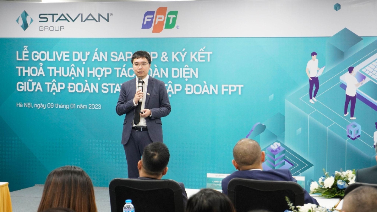 &Ocirc;ng Nguyễn Ho&agrave;ng Minh - Tổng Gi&aacute;m đốc FPT IS - tin tưởng hệ thống SAP ERP sẽ l&agrave; nền tảng vững chắc cho Stavian thực hiện tầm nh&igrave;n &ldquo;go global&rdquo; mạnh mẽ hơn trong thời gian tới.