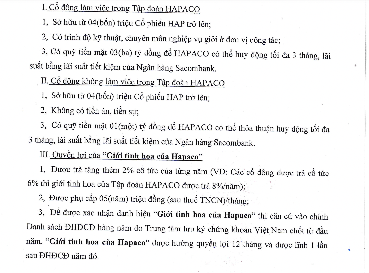 Tiêu chí giới tinh hoa của Hapaco. 