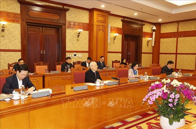 Tổng Bí thư Nguyễn Phú Trọng phát biểu kết luận cuộc họp - Ảnh: TTXVN