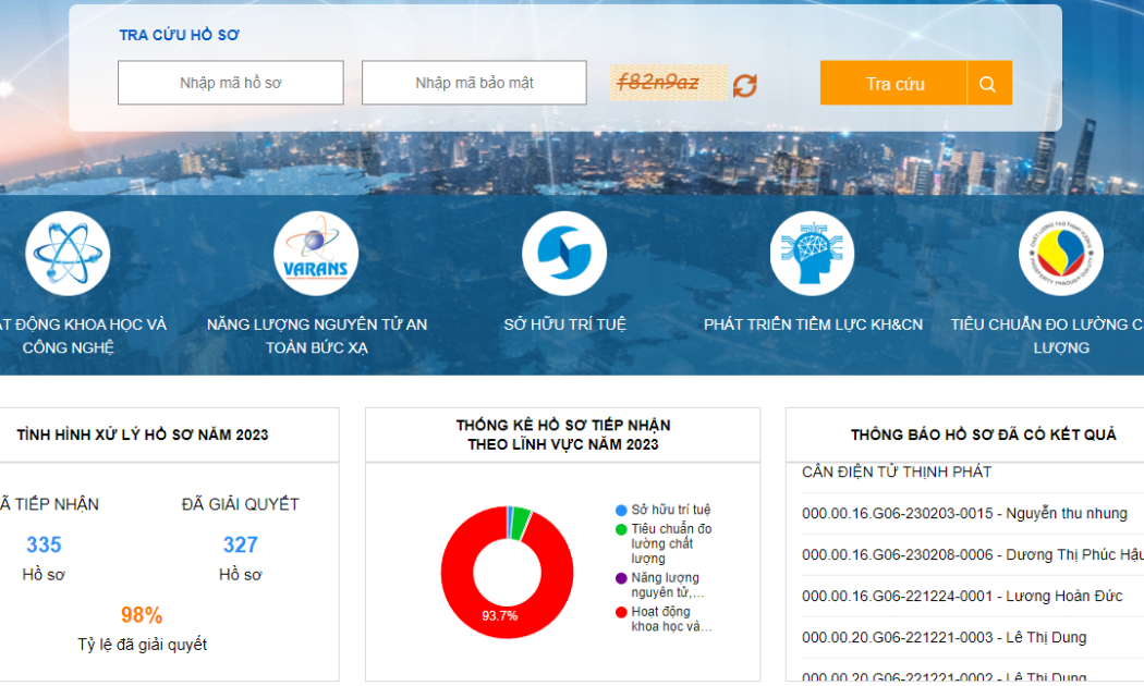 Website tiếp nhận, xử lý hồ sơ và trả kết quả qua Cổng dịch vụ công trực tuyến Bộ Khoa học và Công nghệ (Ảnh minh họa).
