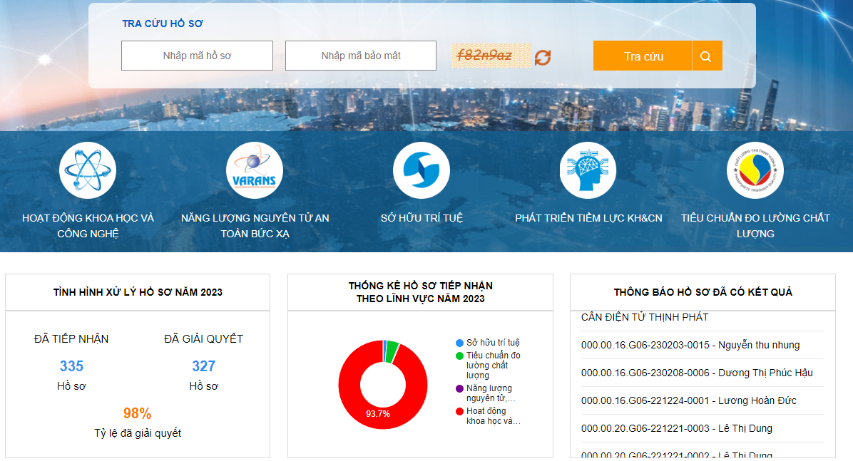 Website tiếp nhận, xử lý hồ sơ và trả kết quả qua Cổng dịch vụ công trực tuyến Bộ Khoa học và Công nghệ (Ảnh minh họa).