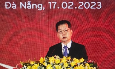 Ông Nguyễn Văn Quảng, Bí thư Thành ủy Đà Nẵng phát biểu tại buổi gặp mặt 300 doanh nghiệp trên địa bàn Đà Nẵng.