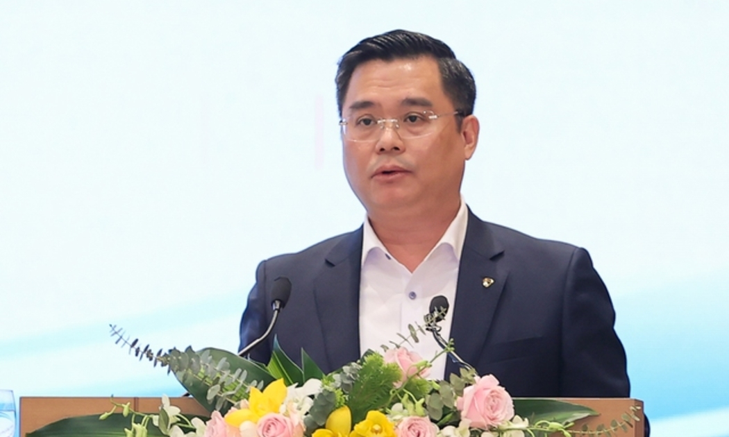 Tổng Giám đốc Vietcombank (VCB) Nguyễn Thanh Tùng phát biểu tại Hội nghị sáng nay - Ảnh: GVP.