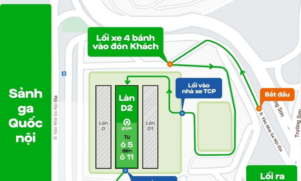 Hướng dẫn vào làn D2 tại sân bay Tân Sơn Nhất.
