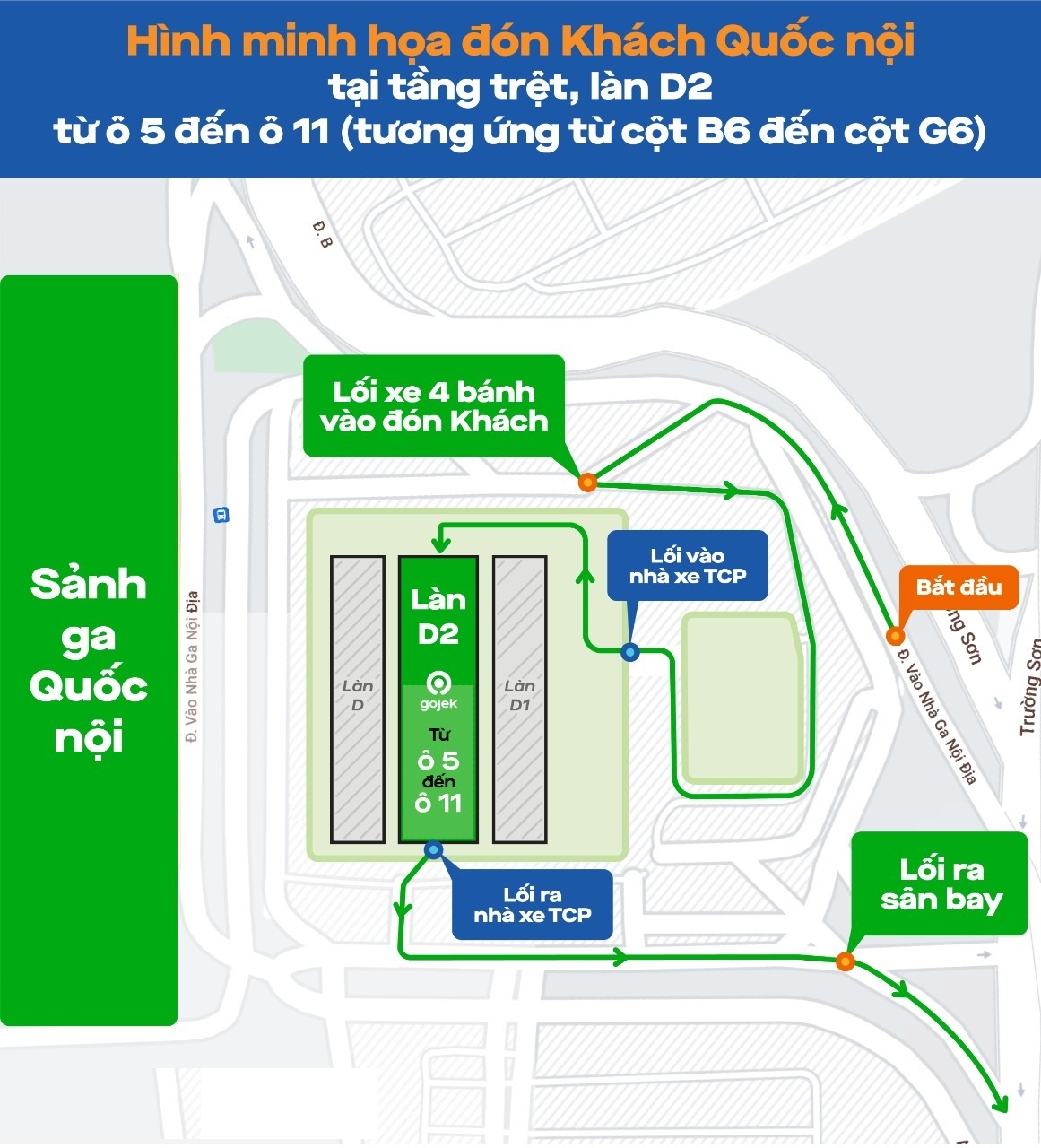 Hướng dẫn vào làn D2 tại sân bay Tân Sơn Nhất.