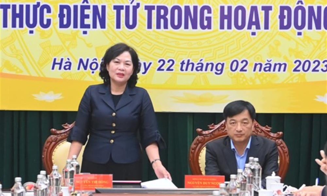 Thống đốc Ngân hàng Nhà nước Việt Nam Nguyễn Thị Hồng và Trung tướng Nguyễn Duy Ngọc, Thứ trưởng Bộ Công an tại Hội nghị.