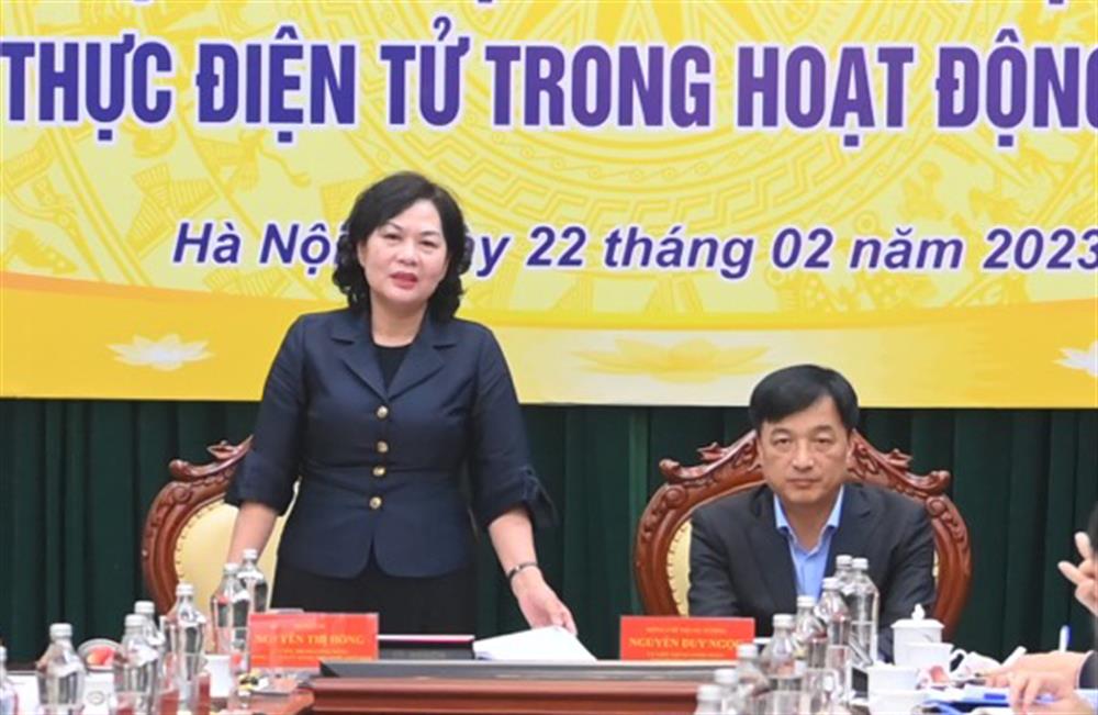 Thống đốc Ngân hàng Nhà nước Việt Nam Nguyễn Thị Hồng và Trung tướng Nguyễn Duy Ngọc, Thứ trưởng Bộ Công an tại Hội nghị.