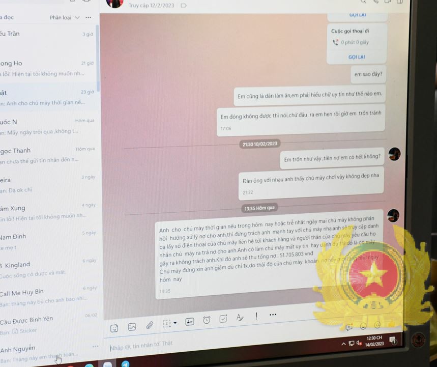 Một đoạn tin nhắn đe dọa để đ&ograve;i nợ của c&aacute;c nh&acirc;n vi&ecirc;n c&ocirc;ng ty Ph&aacute;p Việt. Ảnh: C&ocirc;ng an tỉnh Tiền Giang.