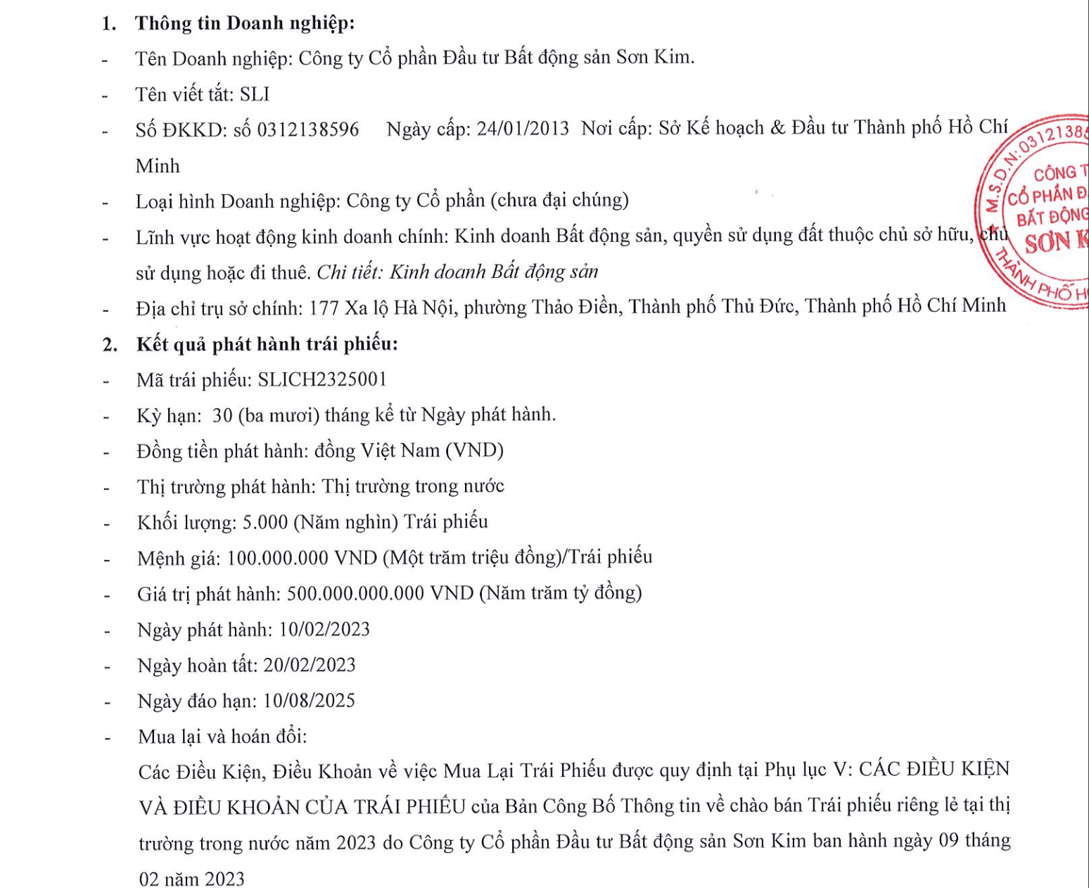 L&ocirc; tr&aacute;i phiếu của Sơn Kim Land.&nbsp;