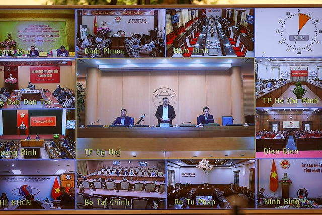 C&aacute;c bộ, ng&agrave;nh, địa phương tham dự trực tuyến Hội nghị. Ảnh VGP/Nhật Bắc.