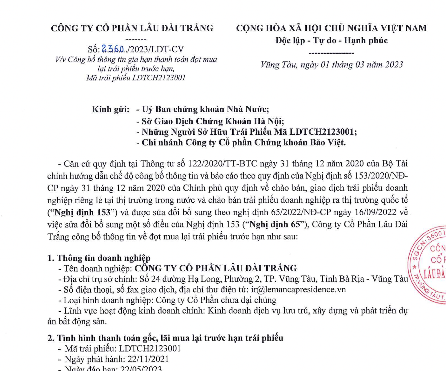 Công ty Lâu Đài Trắng cam kết thanh toán hết lô 17 tỷ đồng gốc và lãi ...