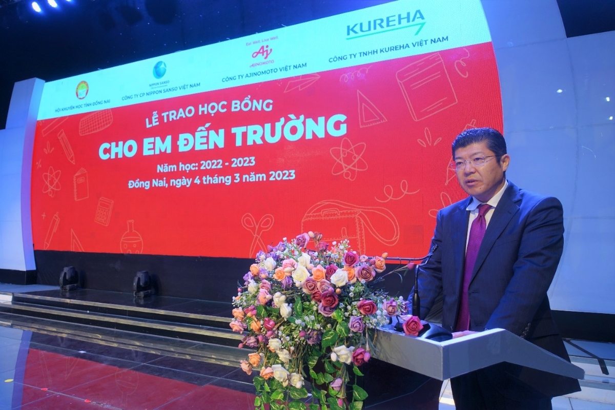 Ông Tsutomu Nara - Tổng Giám đốc Công ty Ajinomoto Việt Nam phát biểu tại buổi lễ.