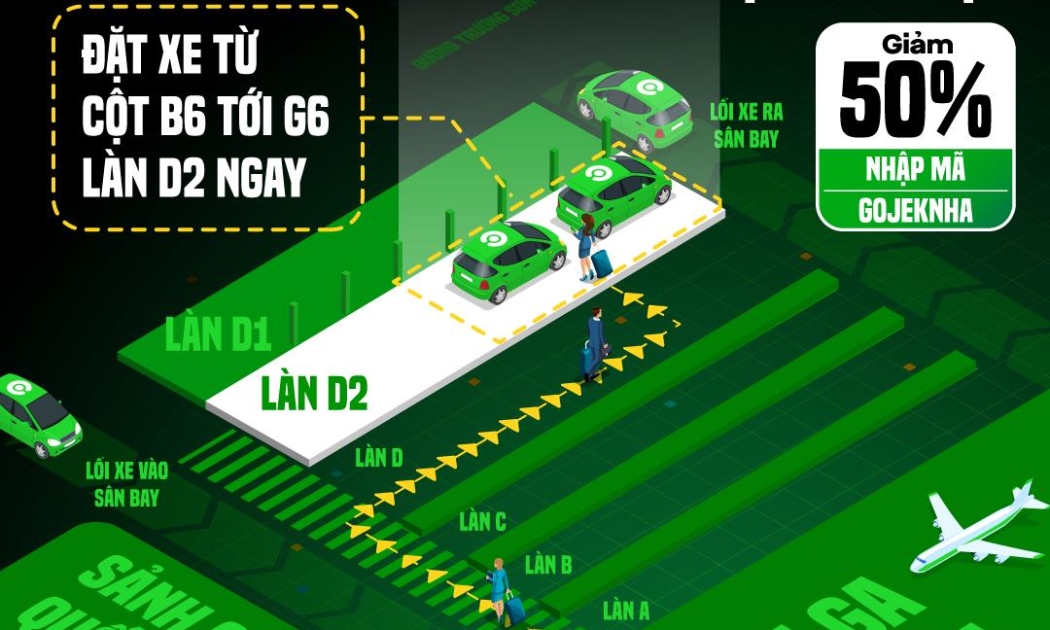 Khu vực đón xe GoCar tại sân bay Tân Sơn Nhất.