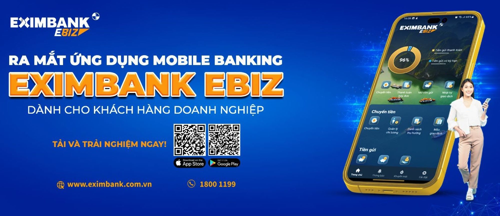 Ứng dụng Mobile Banking Eximbank Ebiz giúp khách hàng dễ dàng phê duyệt các giao dịch và quản lý tài chính mọi lúc mọi nơi.