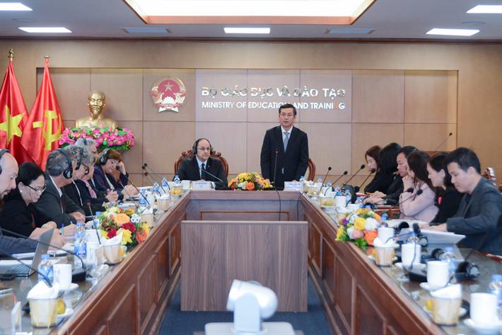 Thứ trưởng Nguyễn Văn Phúc phát biểu tại hội thảo. Ảnh: Bộ Giáo dục và Đào tạo.