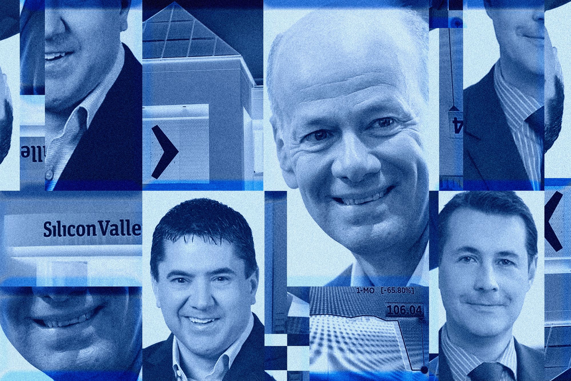 Các nhà lãnh đạo của SVB, từ trái sang phải, Michael Descheneaux, Greg Becker và Daniel Beck - Ảnh: Reuters