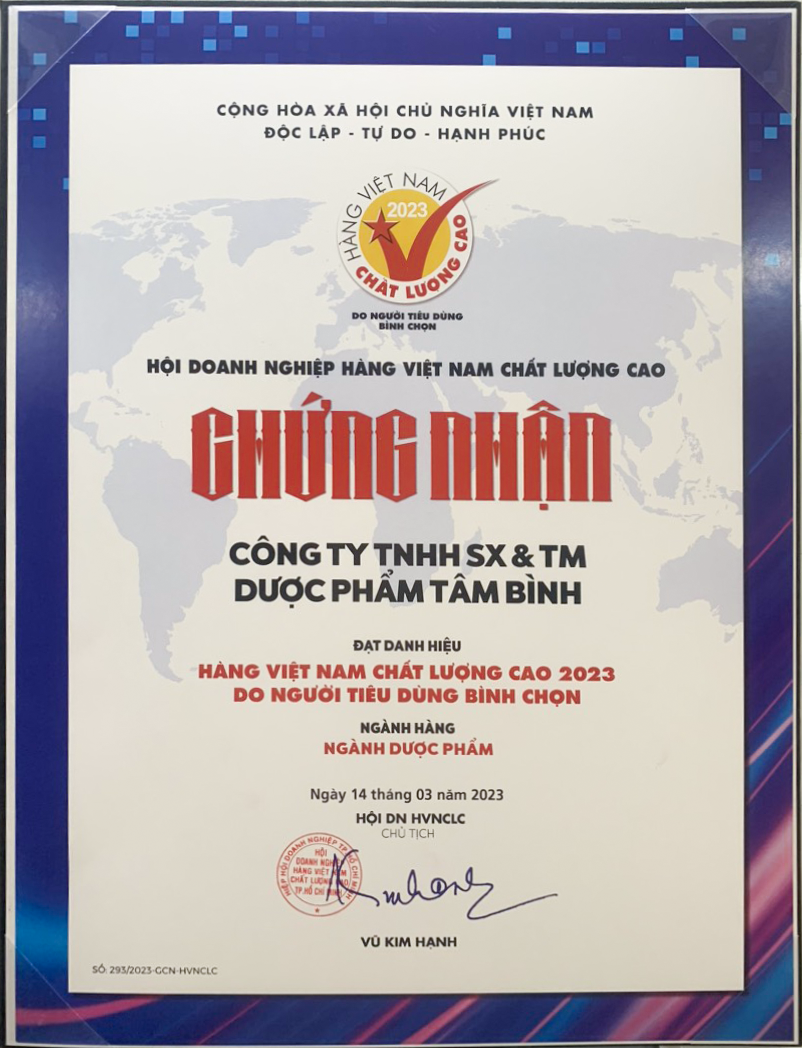Dược phẩm T&acirc;m B&igrave;nh lần thứ 5 li&ecirc;n tiếp đạt chứng nhận 