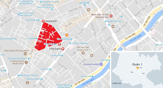 Khu Mả Lạng nh&igrave;n tr&ecirc;n bản đồ v&agrave; vị tr&iacute; của n&oacute; trong Quận 1, TP.HCM.