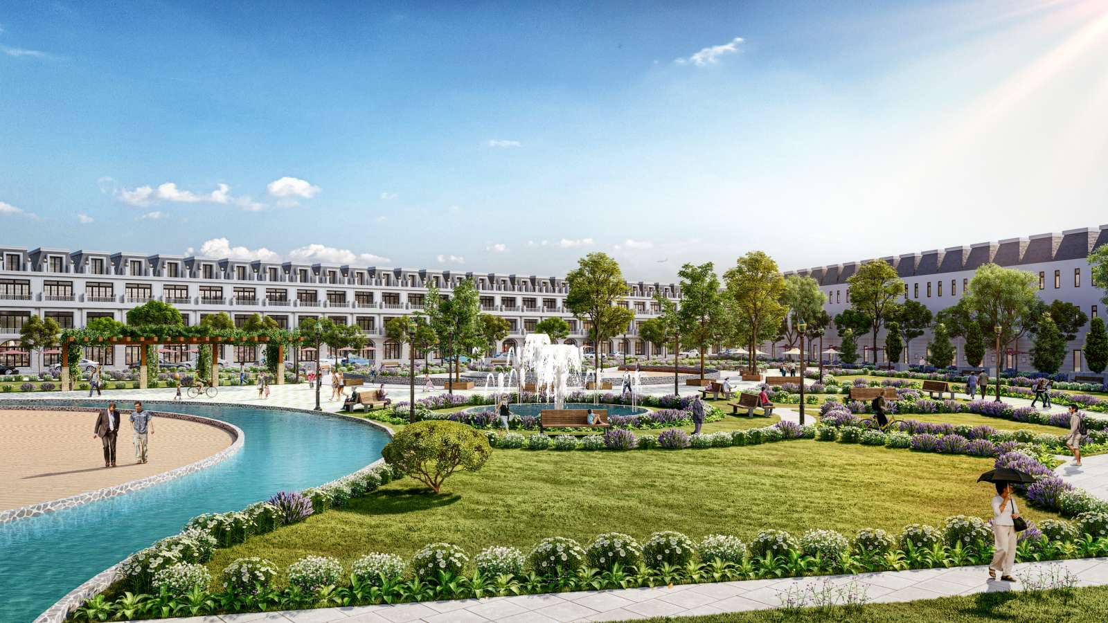 Phối cảnh c&ocirc;ng vi&ecirc;n trung t&acirc;m Apollo Park của khu compound th&ocirc;ng minh, kh&eacute;p k&iacute;n, gi&aacute; rẻ 5F Apollo.