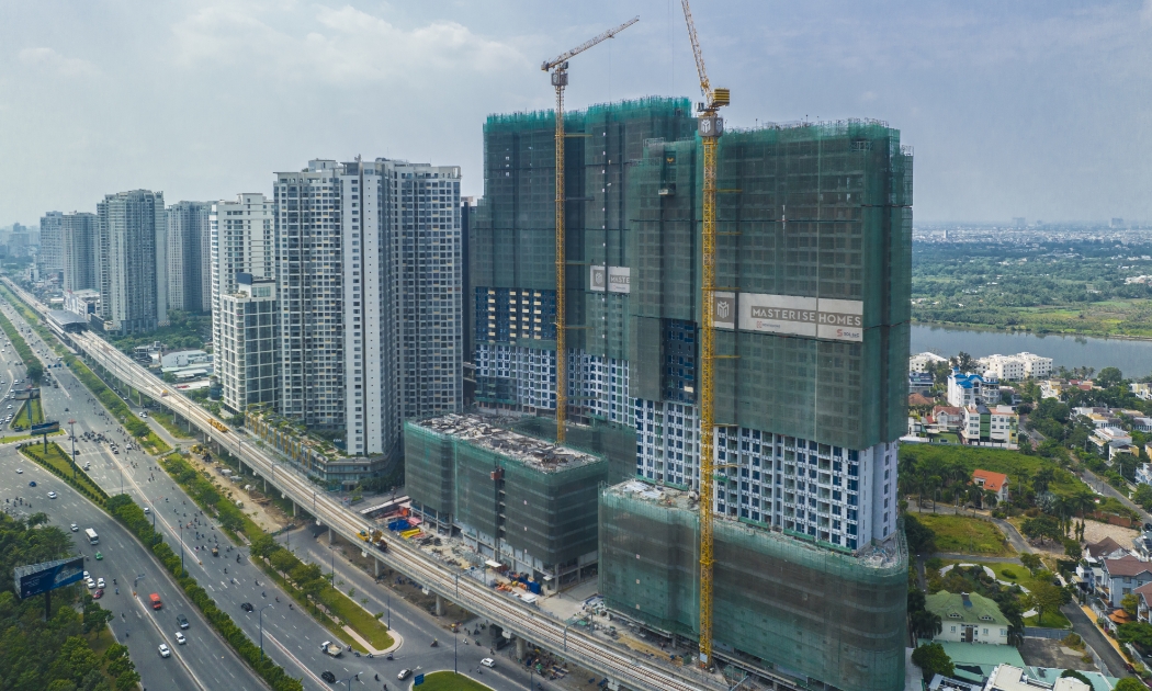 Ra mắt vào năm 2020, dự án Lumière riverside vừa được cất nóc tháng 3/2023 theo đúng tiến độ. Ảnh: Masterise Homes.