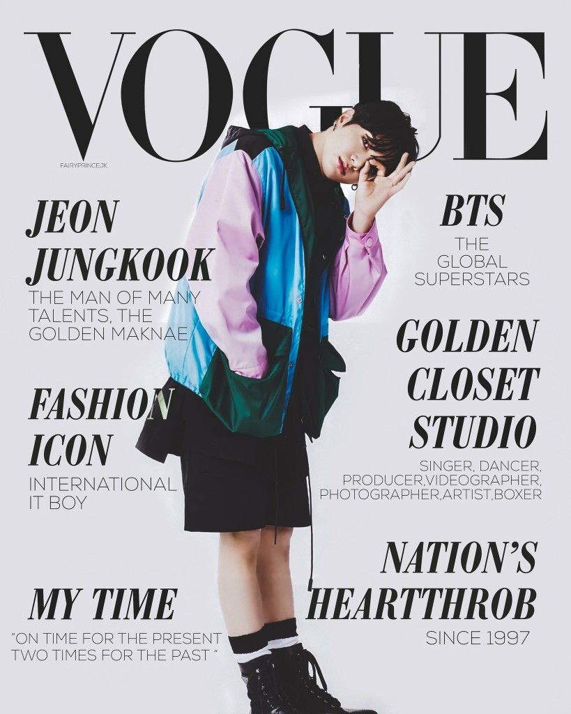 Ca sỹ Jungkook nhóm BTS trên trang bìa tạp chí Vogue Nhật Bản với chiếc áo khoác Gabardine của Prada...