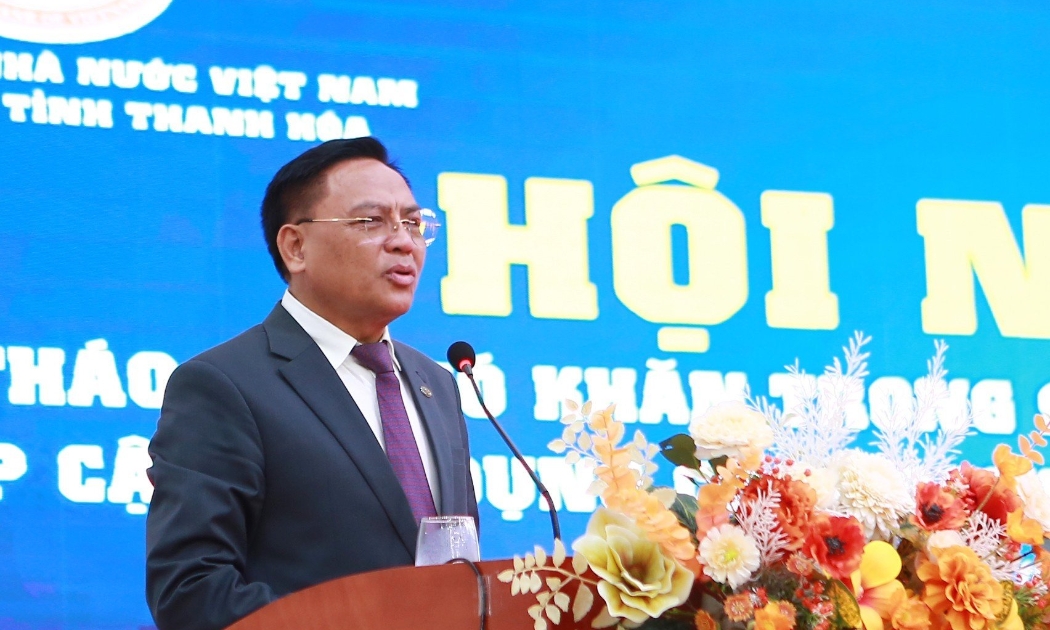 Ông Cao Tiến Đoan, Chủ tịch Hiệp hội doanh nghiệp Thanh Hóa phát biểu tại Hội nghị