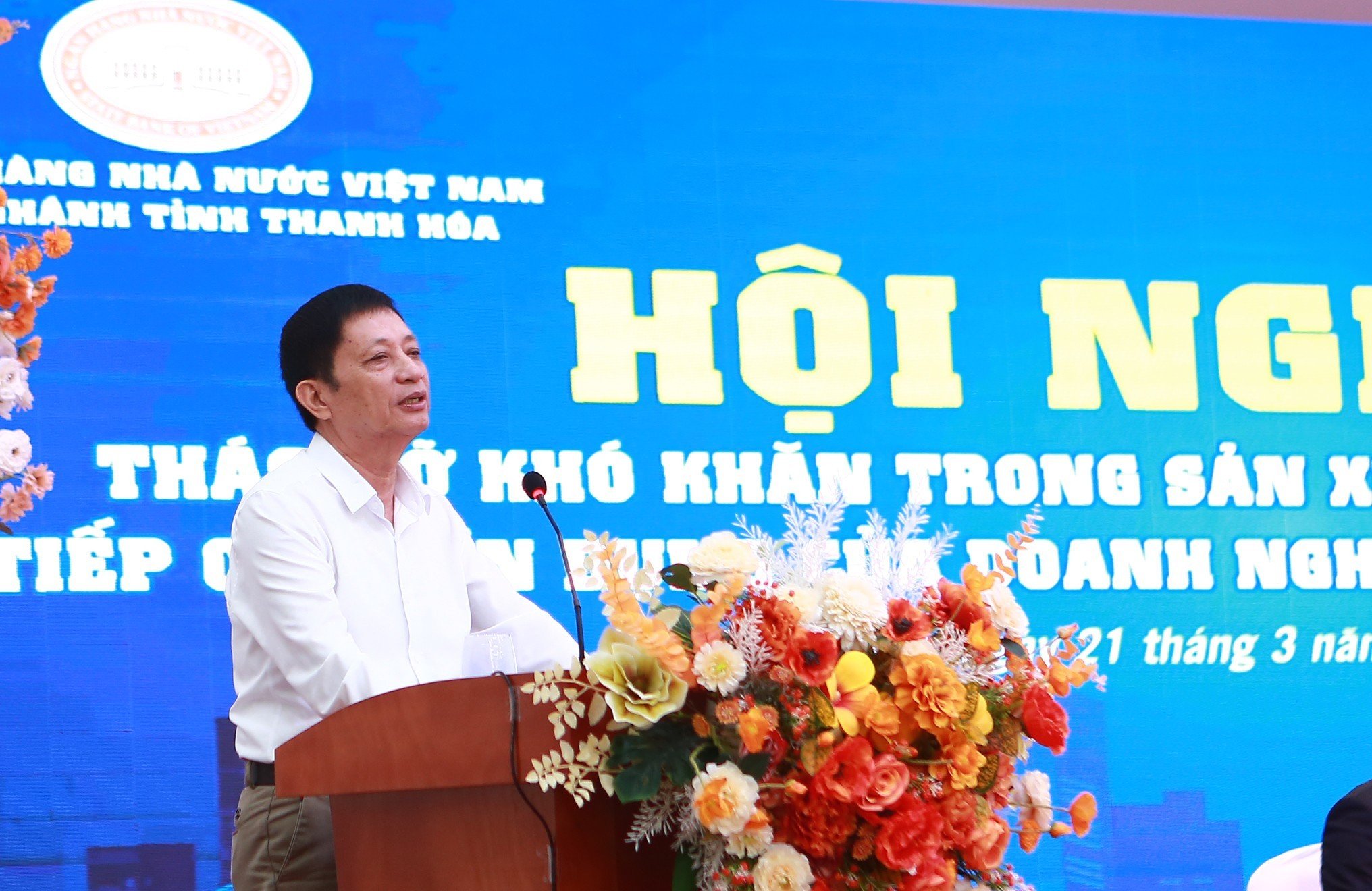 Ông Trịnh Xuân Lâm, Chủ tịch Hiệp hội dệt may Thanh Hóa phát biểu tại Hội nghị