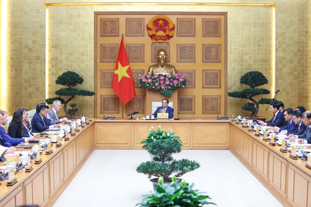 Toàn cảnh buổi tiếp của Thủ tướng Phạm Minh chính với đoàn doanh nghiệp Mỹ - Ảnh: VGP