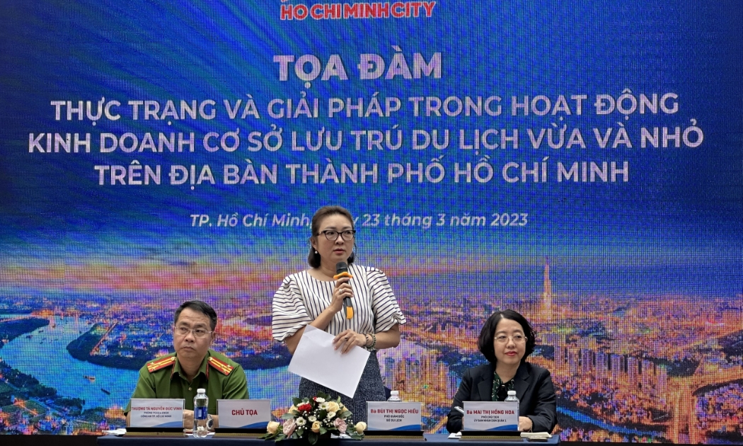 Tọa đàm “Thực trạng và giải pháp trong hoạt động kinh doanh cơ sở lưu trú du lịch vừa và nhỏ trên địa bàn Thành phố Hồ Chí Minh” chiều ngày 23/3.