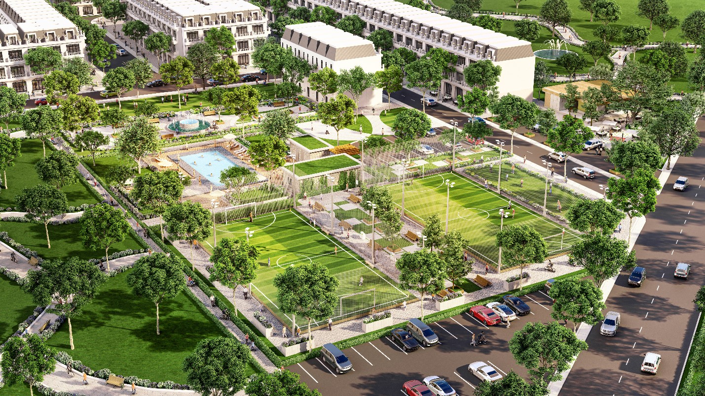 Phối cảnh khu thể thao ngo&agrave;i trời kết hợp qu&aacute;n caf&eacute; của khu compound th&ocirc;ng minh, kh&eacute;p k&iacute;n, gi&aacute; rẻ 5F Apollo.