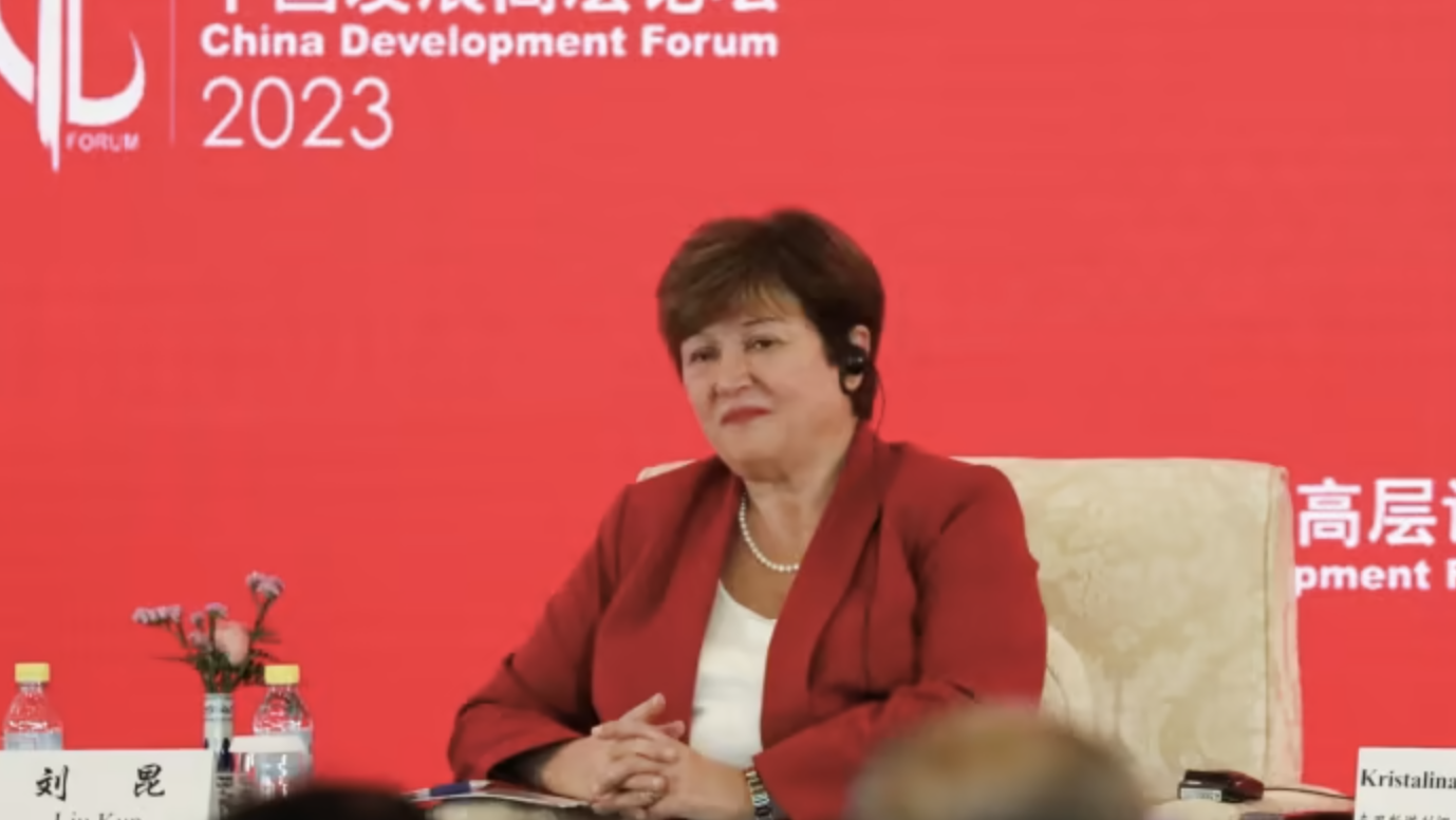 Tổng giám đốc Quỹ Tiền tệ Quốc tế (IMF) Kristalina Georgieva tại diễn đàn ở Bắc Kinh ngày 26/3 - Ảnh: Reuters.