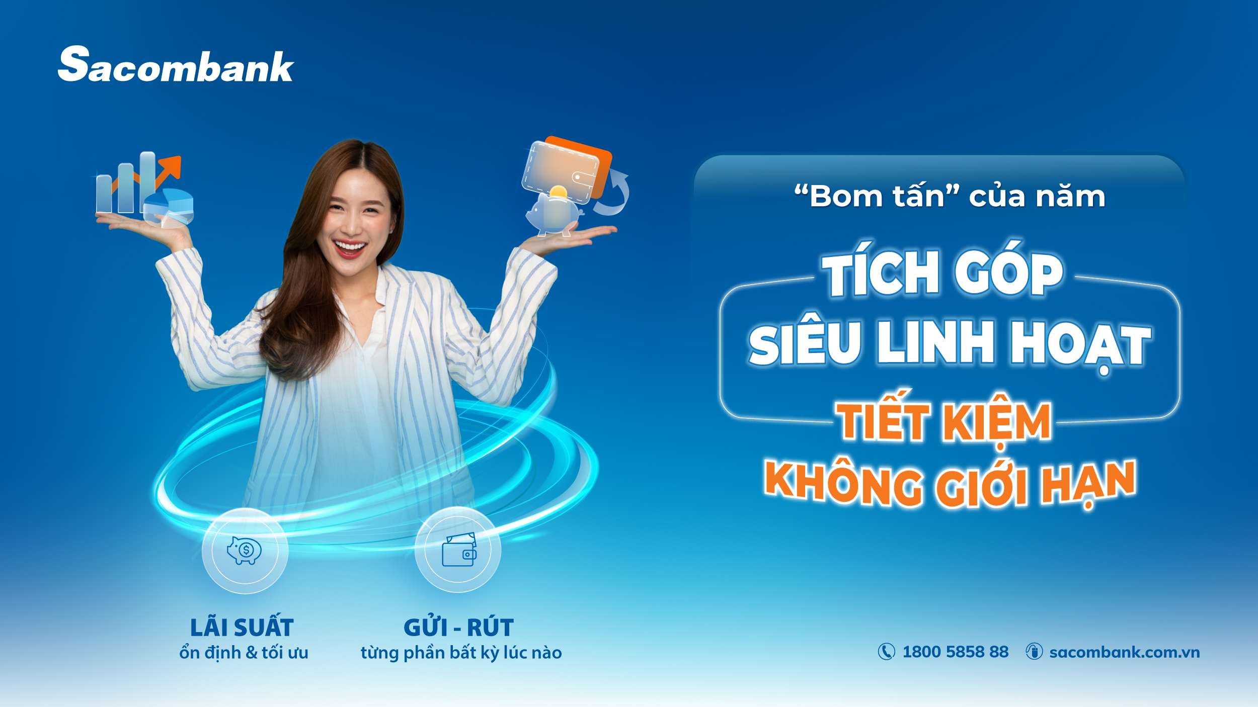 Hàng khách sẽ được hưởng nhiều ưu đãi khi tham gia sản phẩm Tiết kiệm Tích góp siêu ưu đãi của Sacombank.
