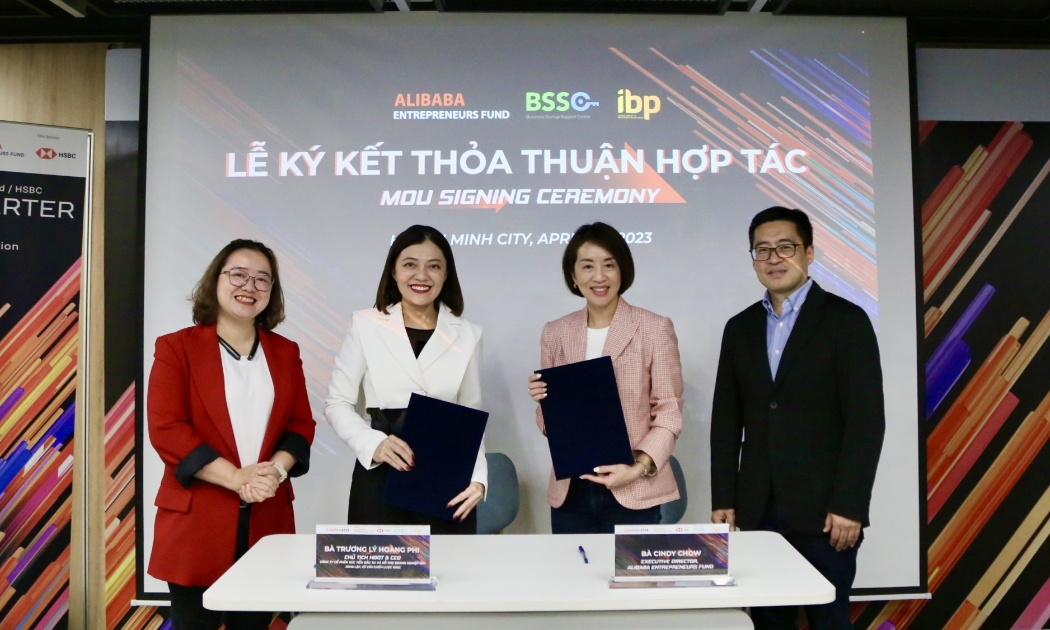 Đại diện Alibaba Entrepreneurs Fund, IBP và BSSC ký kết hợp tác chiều 6/4 tại TP.HCM
