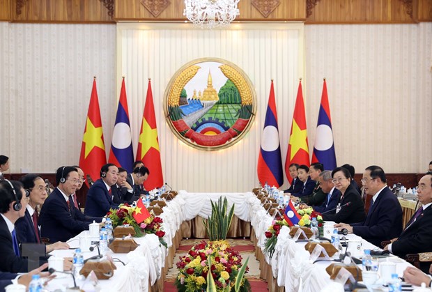Chủ tịch nước Võ Văn Thưởng hội kiến Thủ tướng Lào Sonexay Siphandone - Ảnh: TTXVN