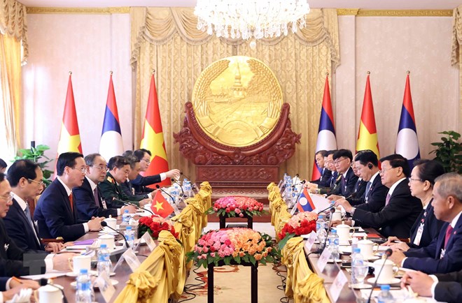 Hội đàm cấp cao Việt - Lào - Ảnh: TTXVN