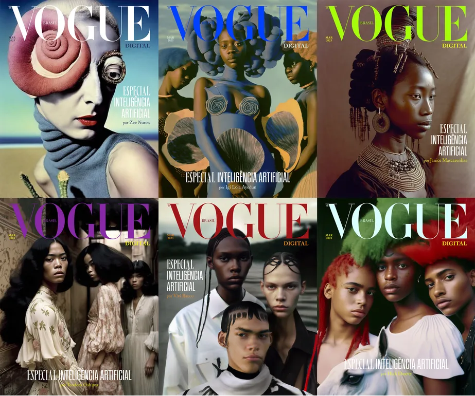 6 trang bìa được tạo ra bằng AI của tạp chí Vogue Brasil số tháng 3/2023.
