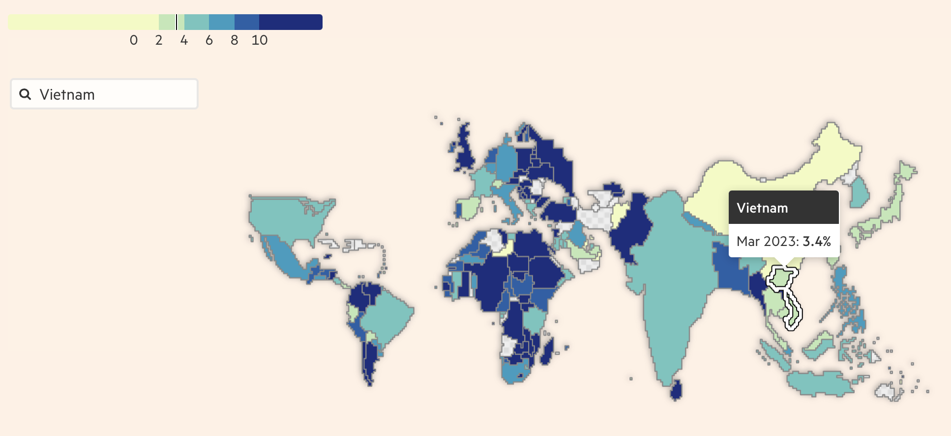 Mức lạm ph&aacute;t của c&aacute;c nền kinh tế tr&ecirc;n thế giới - Nguồn: Financial Times.
