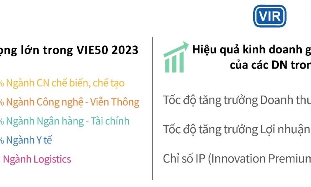 Hiệu quả kinh doanh và tỷ trọng doanh nghiệp VIE50 - 2023. Nguồn: Theo kết quả khảo sát Chương trình VIE50, 2023.