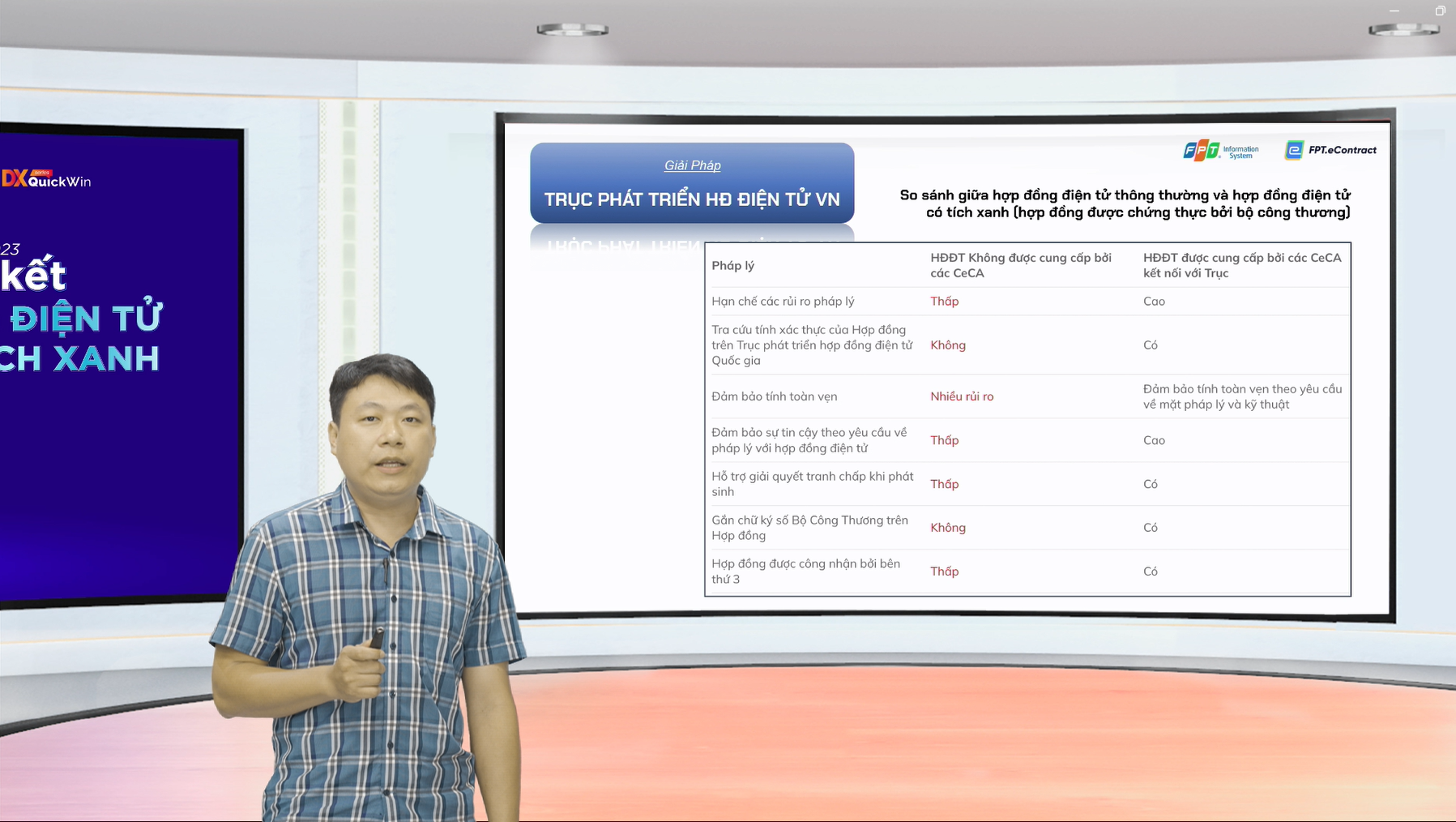 Ông Nguyễn Hoàng Tùng - Giám đốc Công ty Cổ phần VVN AI & Trusting Solution - Phụ trách dự án xây dựng Trục phát triển hợp đồng điện tử, Bộ Công Thương - nhấn mạnh tầm quan trọng của hợp đồng điện tử có tích xanh.