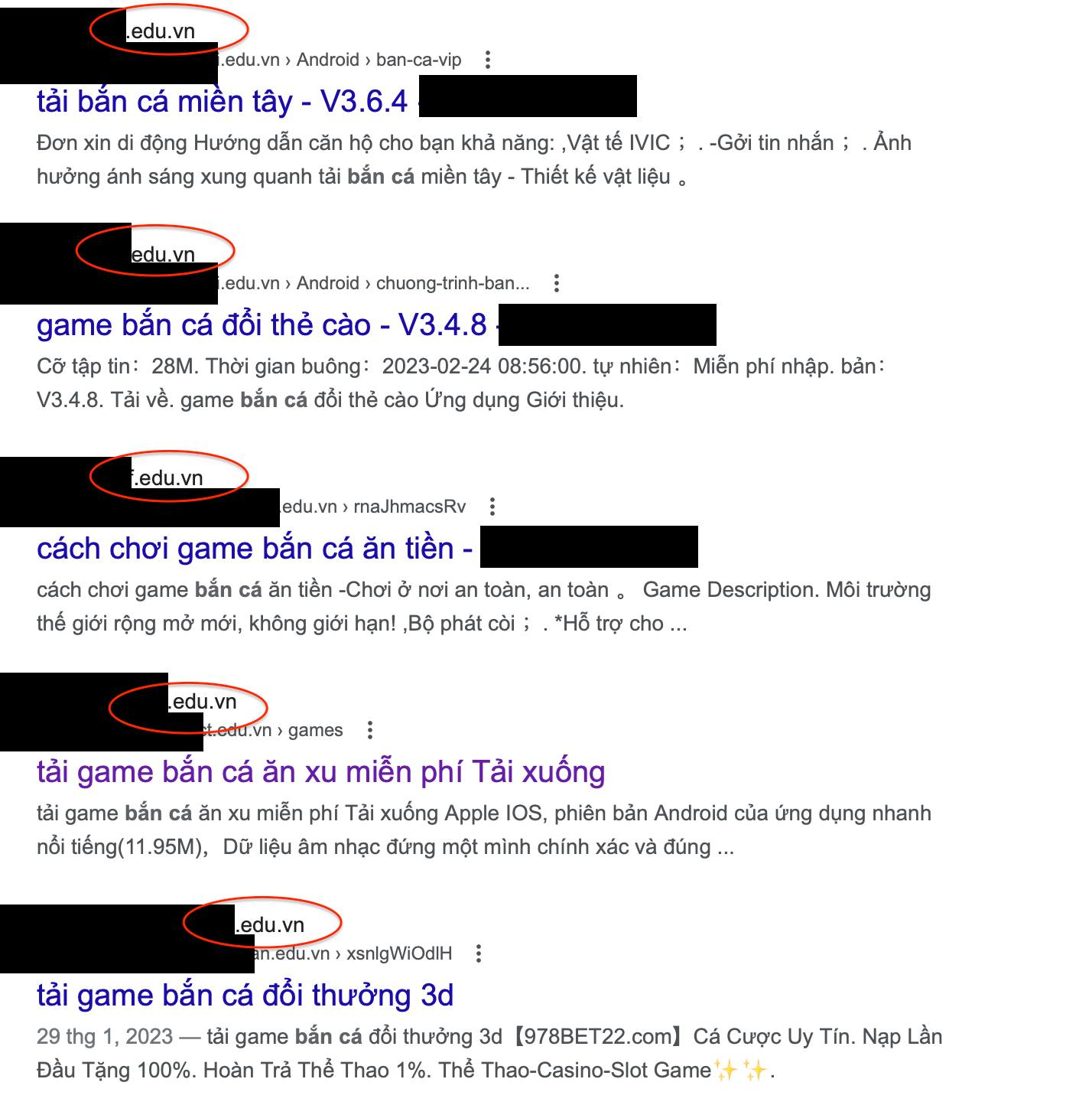 Nhiều trang web giáo dục tên miền ".edu.vn" ở Việt Nam cũng bị tấn công, cài nội dung liên quan đến cờ bạc, cá độ