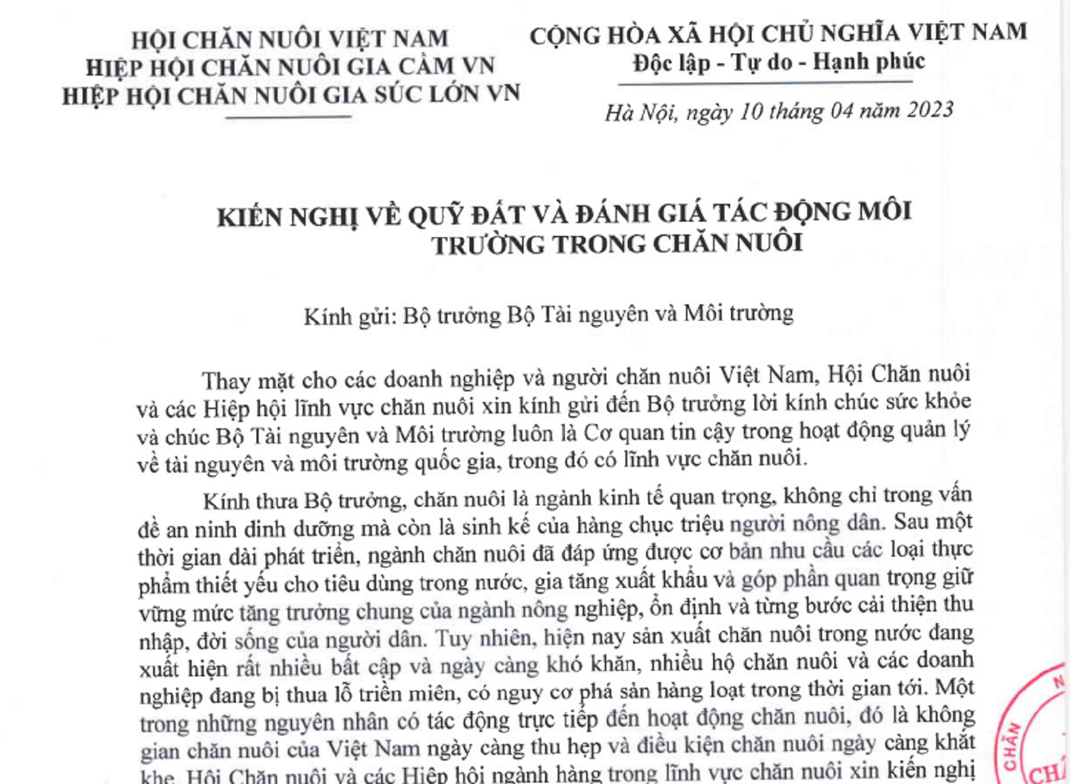 Công văn của 3 hiệp hội chăn nuôi.