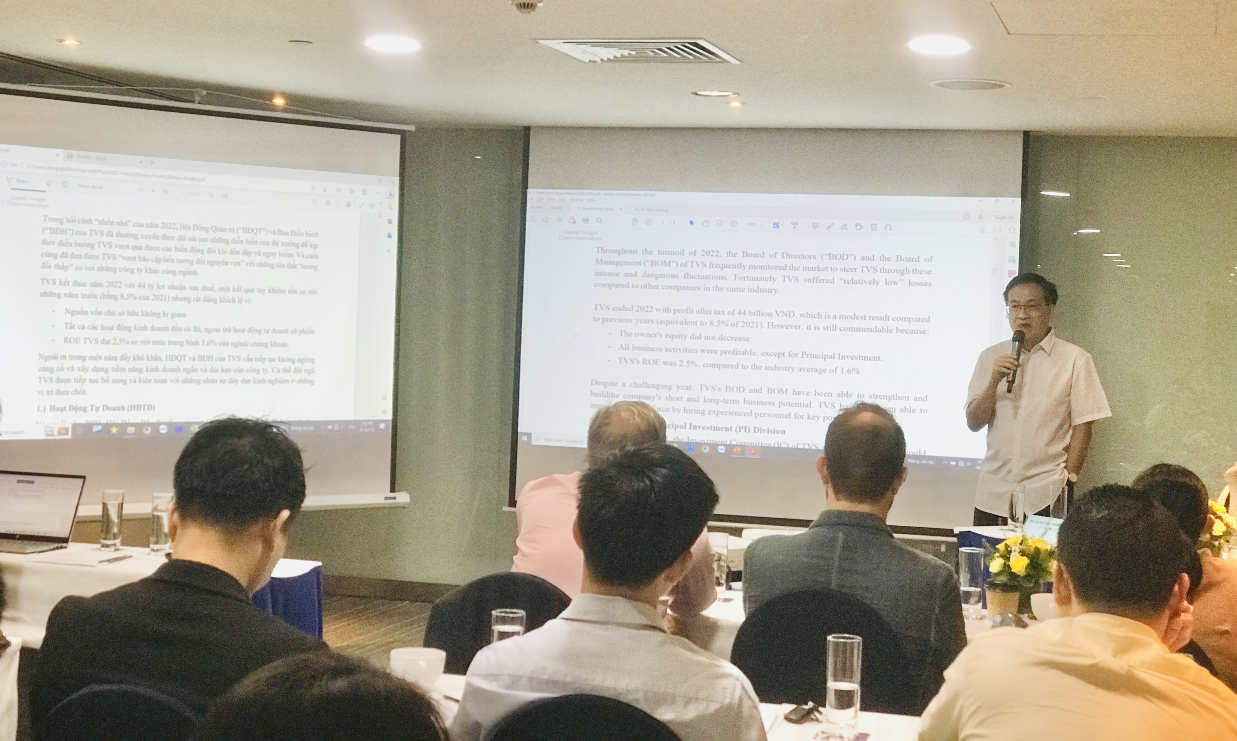 Năm 2022, c&oacute; thời điểm Hội đồng đầu tư của TVS đ&atilde; cho hạ tỷ trọng cổ phiếu trong tất cả c&aacute;c danh mục/quỹ xuống đến 30% v&agrave; tỷ trọng tiền mặt l&ecirc;n tới 70% - Ảnh: PC.