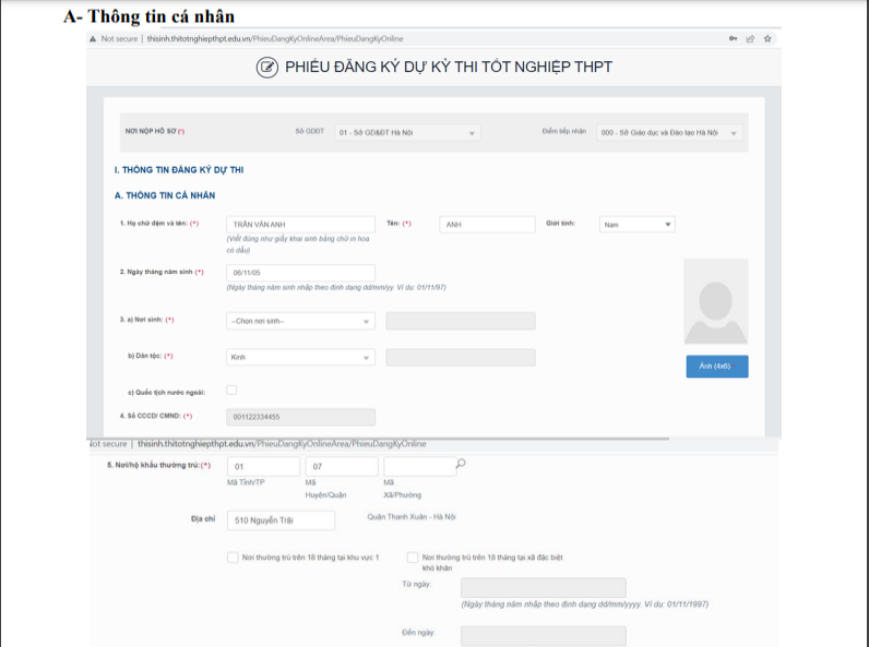 Sau khi đổi m&atilde; đăng nhập th&agrave;nh c&ocirc;ng, m&agrave;n h&igrave;nh nhập phiếu đăng k&yacute; trực tuyến hiển thị. Th&iacute; sinh&nbsp;nhập đầy đủ, ch&iacute;nh x&aacute;c c&aacute;c th&ocirc;ng tin tr&ecirc;n phiếu đăng k&yacute;.&nbsp;