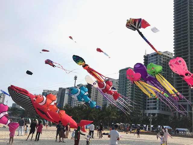 Hàng trăm con diều đa sắc màu trên bãi biển Mỹ Khê đã thu hút đông đảo người dân và khách du lịch thưởng ngoạn. Ảnh: Ngô Anh Văn.