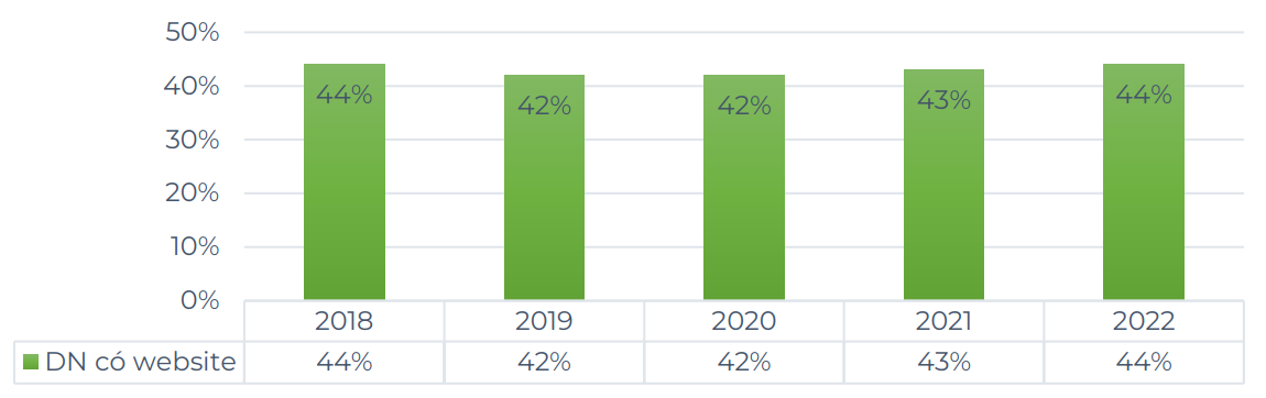 Tỷ lệ doanh nghiệp c&oacute; website qua c&aacute;c năm