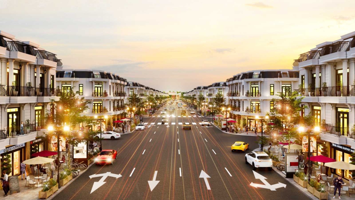 Trục thương mại xuy&ecirc;n t&acirc;m khu đ&ocirc; thị với c&aacute;c shophouse kinh doanh sầm uất.