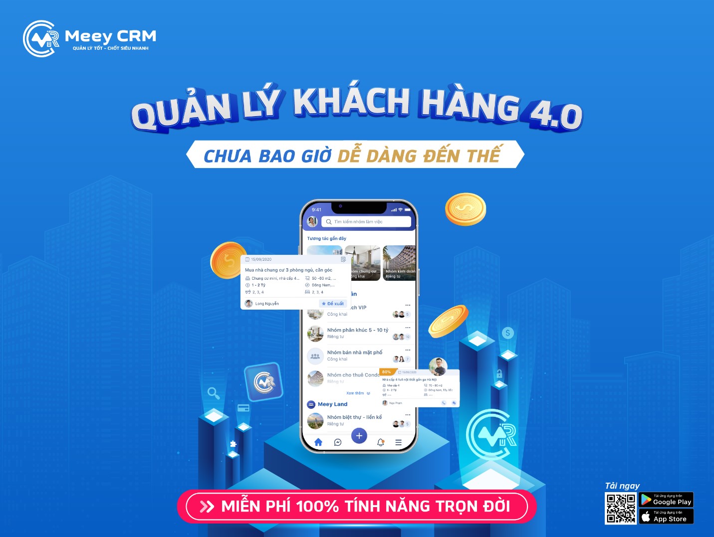 Meey CRM ưu đãi người dùng miễn phí sử dụng toàn bộ tính năng của sản phẩm.